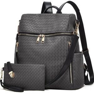 Womens Backpack Purse Leather Backpack Purse for Women Plaid black 2pack